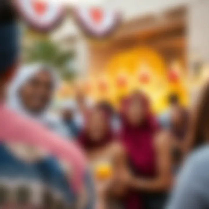 Public celebration with families enjoying the holiday atmosphere