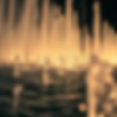 Close-up of water jets choreographed to music